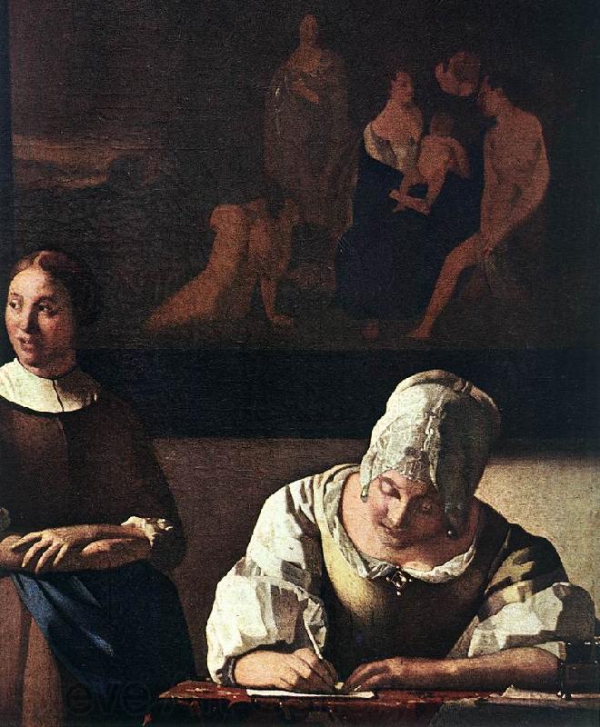 VERMEER VAN DELFT, Jan Lady Writing a Letter with Her Maid (detail) set Norge oil painting art